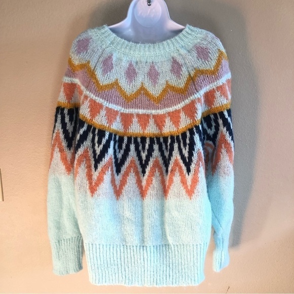 A New Day Woman’s Mint Green Fair Isle Crew Neck Pullover Sweater Plus Size 1X - Picture 2 of 14